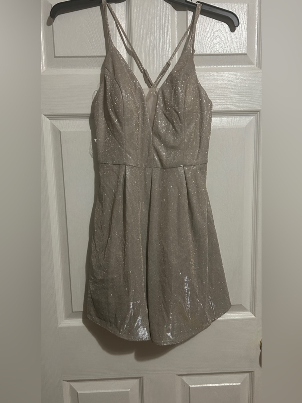 Crystal Doll Glitter Champagne-Beige Mini Dress